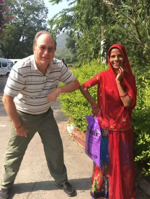 Two people demonstrating the elbow bump greeting